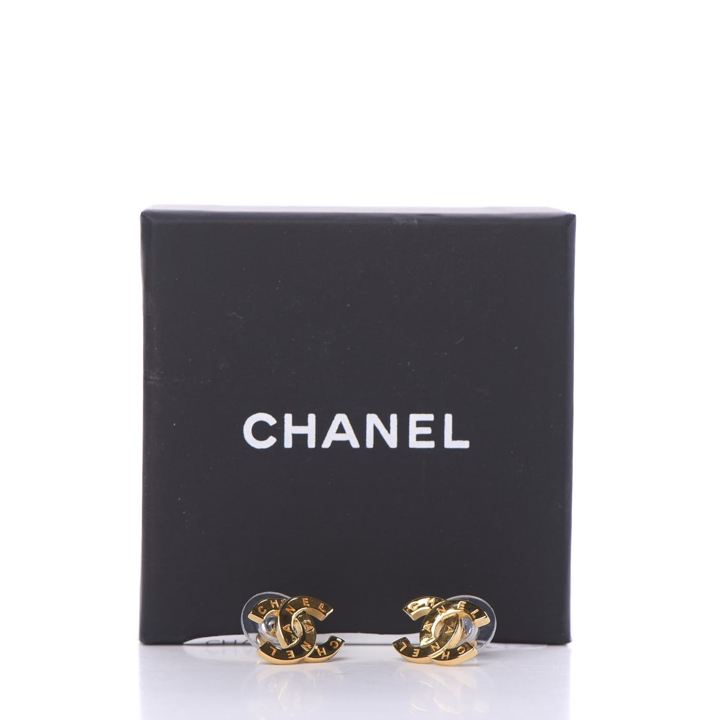 Metal CC Paris Button Stud Earrings Gold