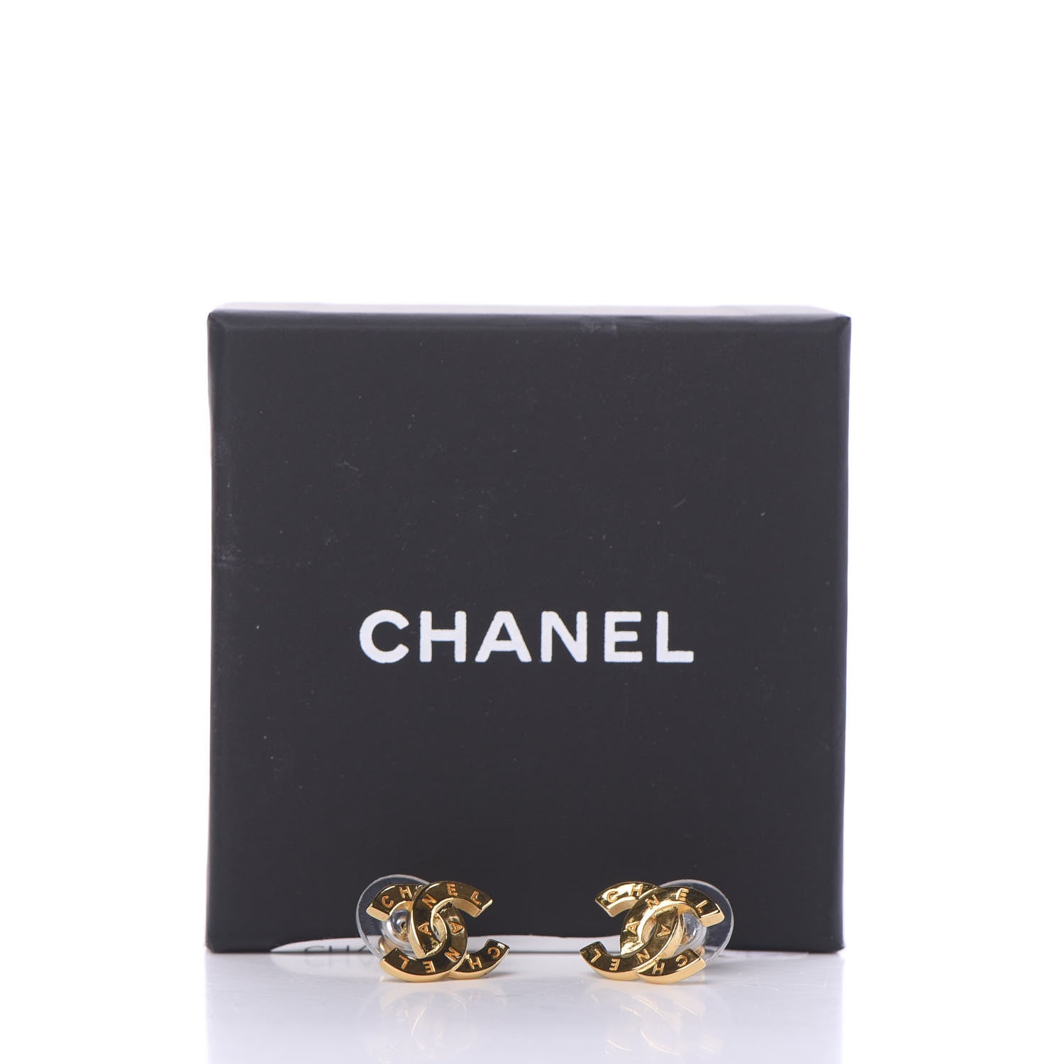 Chanel Metal CC Paris Button Stud Earrings Gold 5 of 5