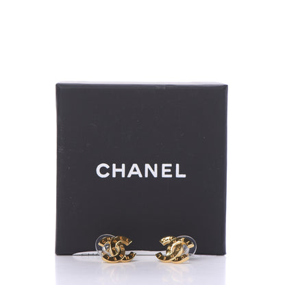 Chanel Metal CC Paris Button Stud Earrings Gold 5 of 5