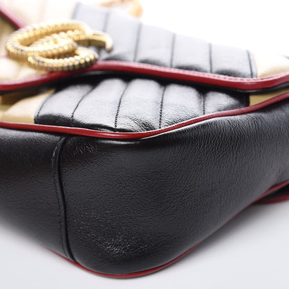 Gucci Vintage Effect Calfskin Matelasse Diagonal Striped Small Torchon GG Marmont Shoulder Bag Black Beige 9 of 9