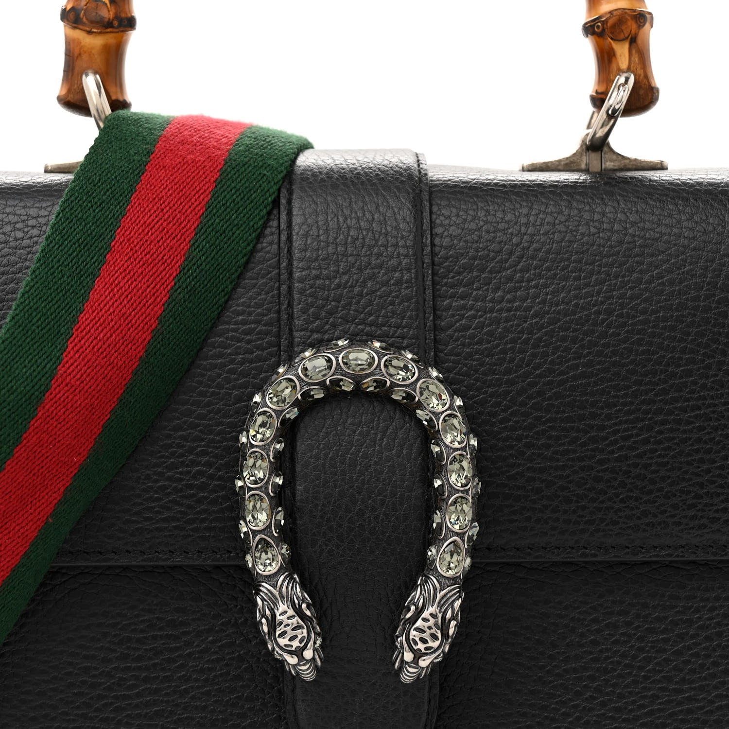 Gucci Dollar Calfskin Crystal Web Medium Dionysus Bamboo Top Handle Bag Black Black Diamond 9 of 14