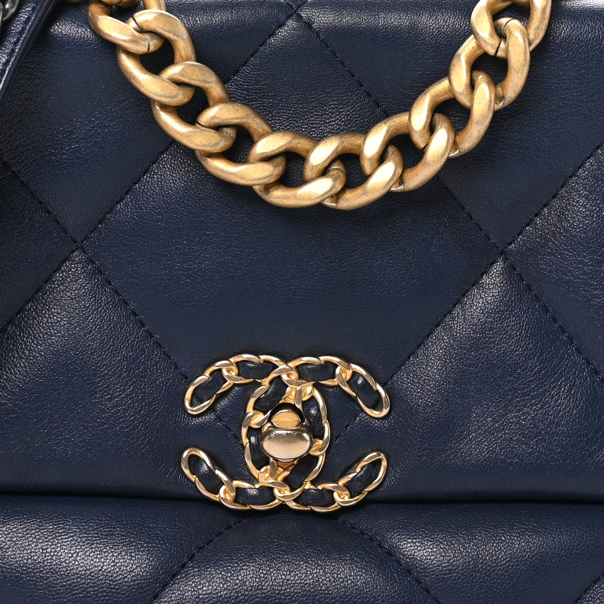 Chanel Goatskin Quilted Medium Chanel 19 Flap Navy Blue 7 of 9