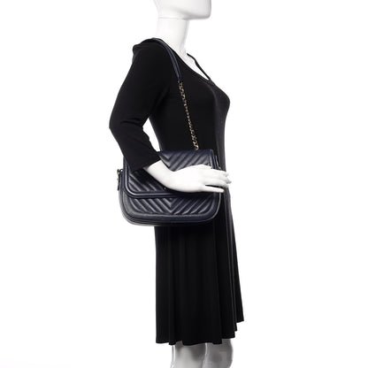 Chanel Calfskin Chevron Quilted Messenger Flap Navy 2 of 10