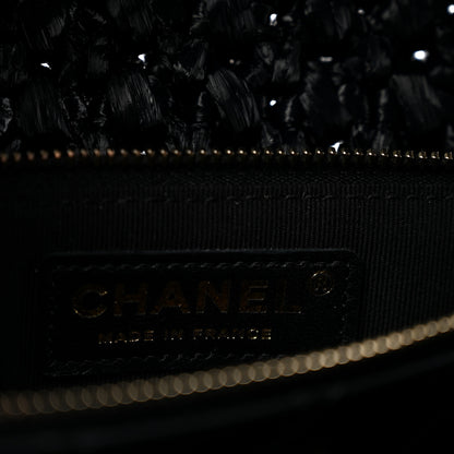 Chanel Raffia Effect Medium Tweedy Flap Bag Black White 6 of 12