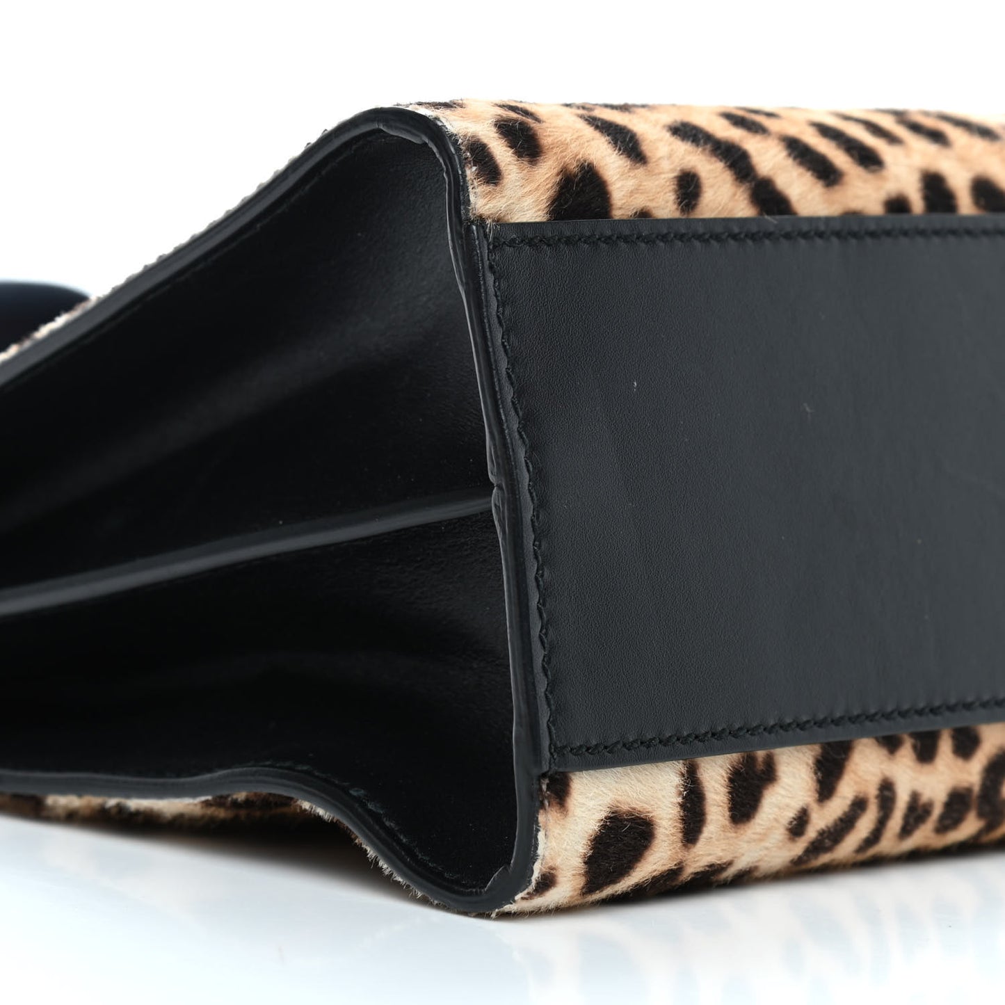 Calf Hair Bamboo Web Leopard Print Small Nymphaea Top Handle Bag Black