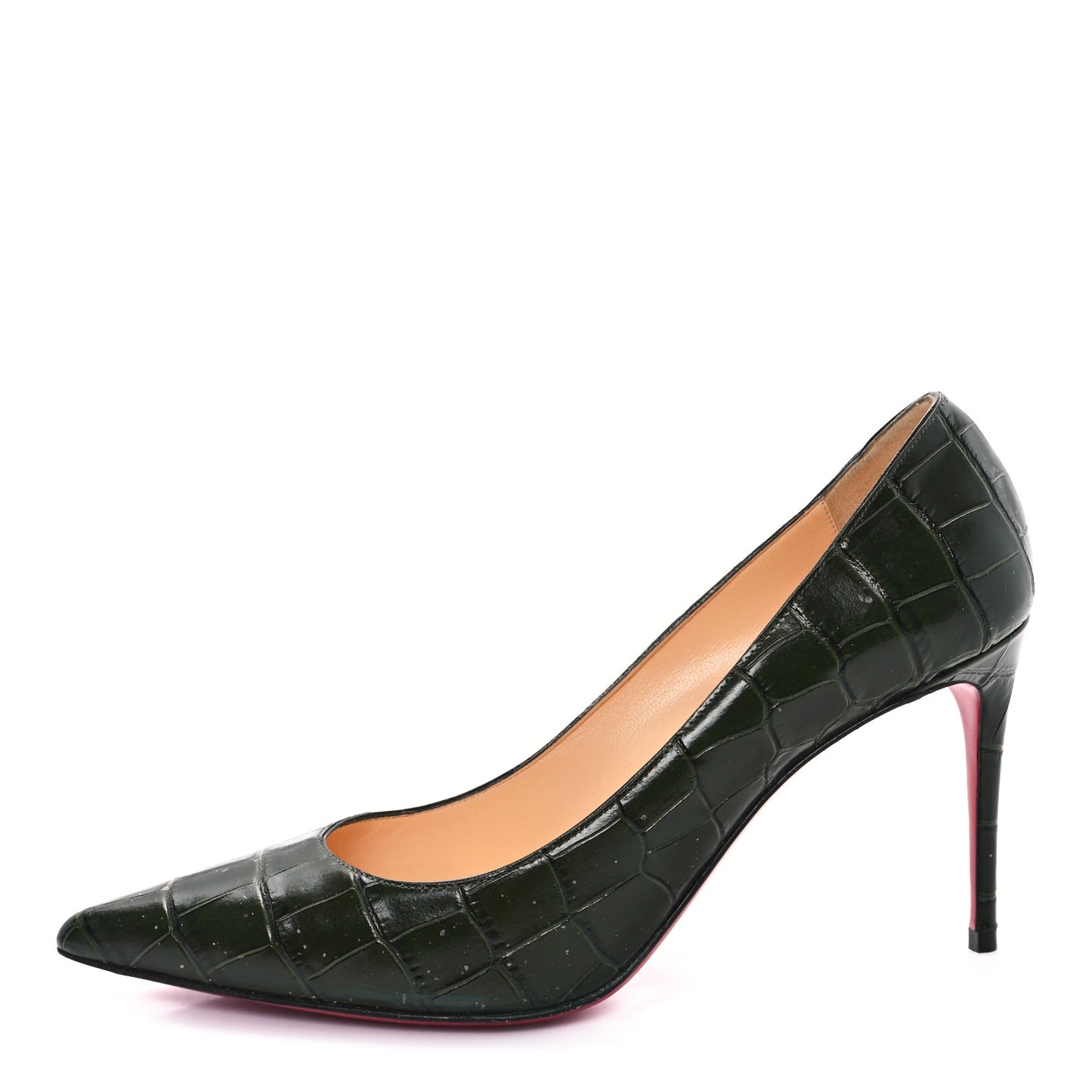 Calfskin Crocodile Embossed Kate 85 Pumps 38 Forest Night