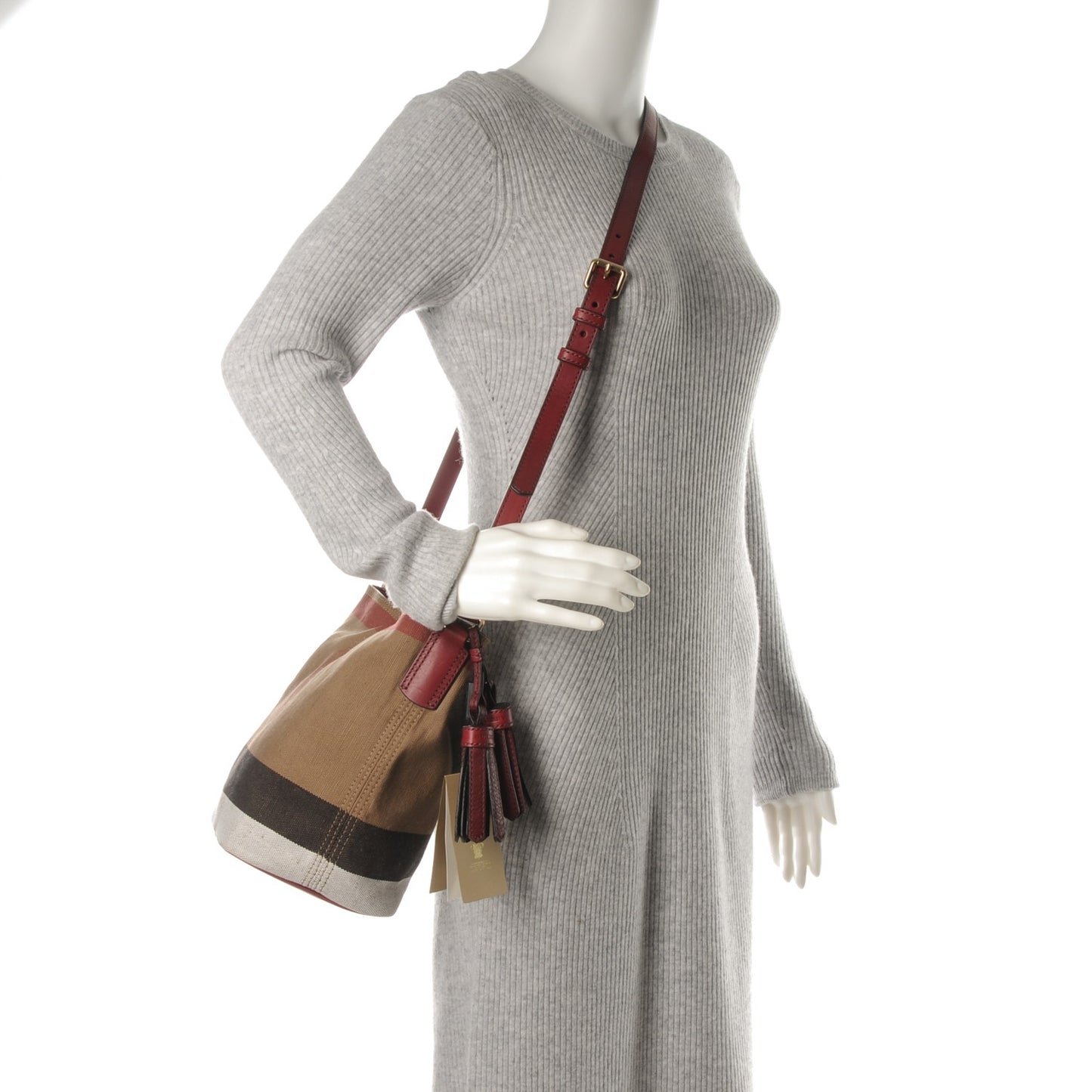 Canvas Mega Check Mini Ashby Tassel Crossbody Burgundy Red