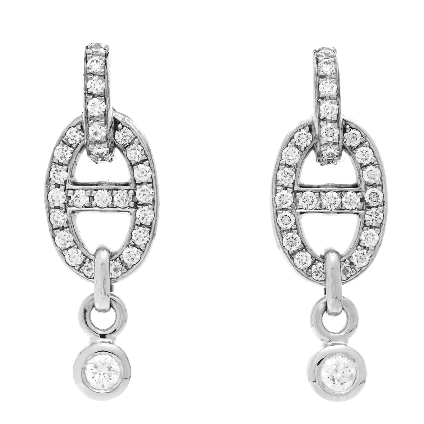 18K White Gold Diamond PM Chaine D'Ancre Enchainee Earrings