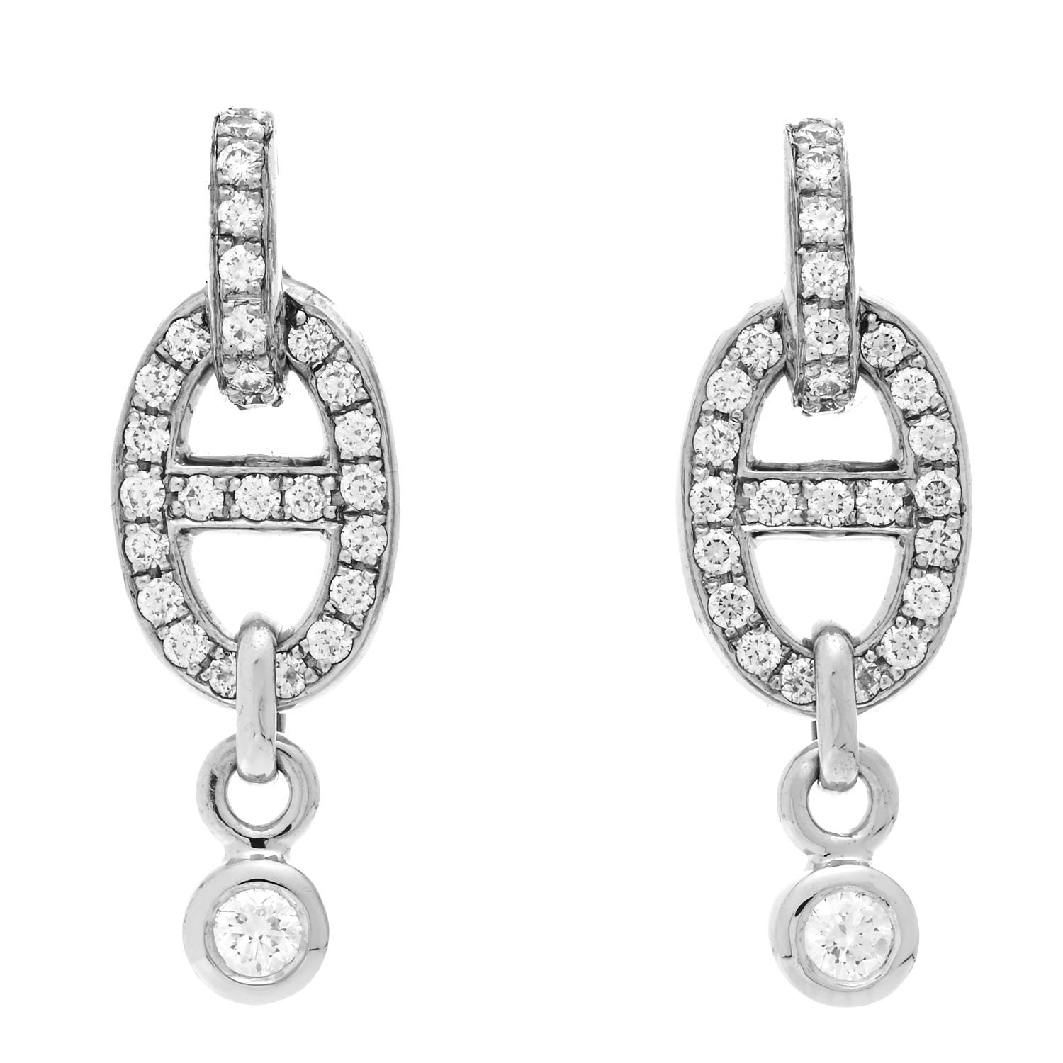 Hermes 18K White Gold Diamond PM Chaine D'Ancre Enchainee Earrings 1 of 5