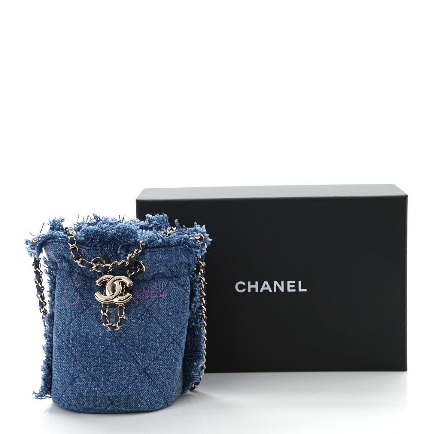 Denim Quilted Mood Mini Bucket With Chain Blue Multicolor