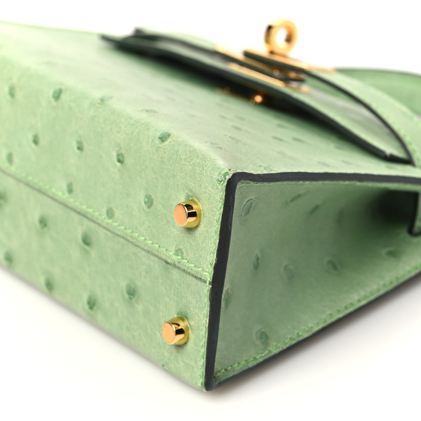 Ostrich Kelly Sellier Mini 20 Vert Criquet