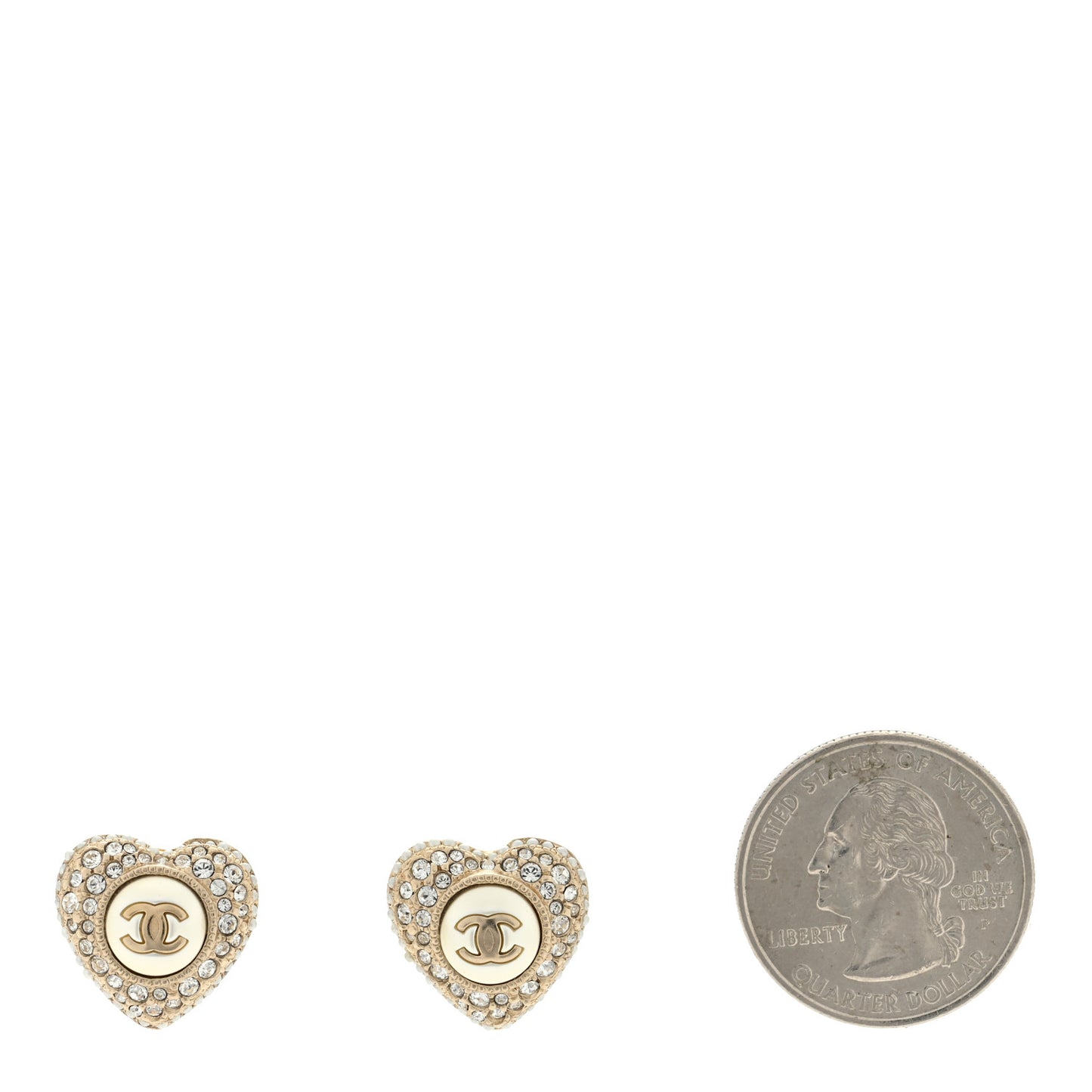 Pearl Crystal CC Heart Earrings Gold White