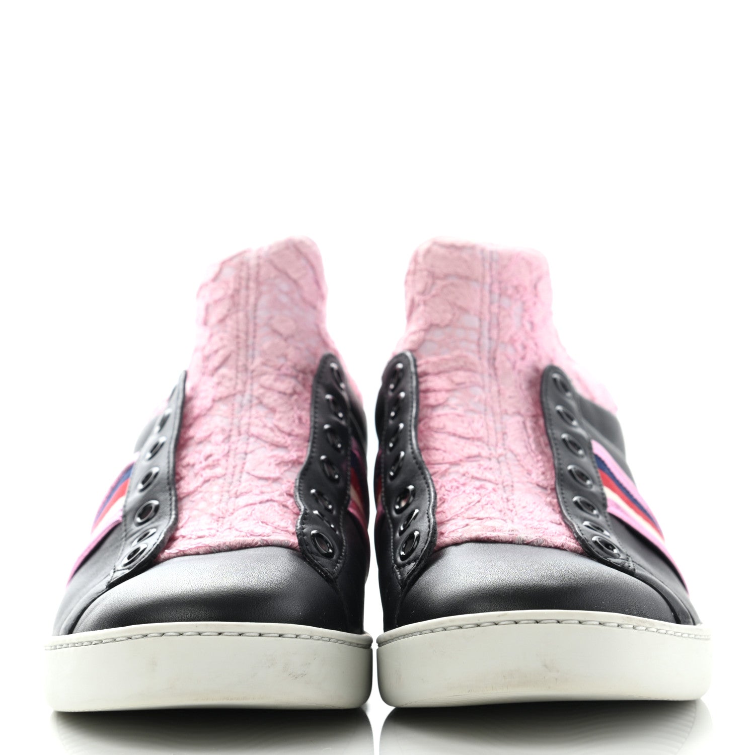 Gucci Calfskin Lace Ayers Sylvie Web Womens New Ace High Top Sneakers 39 Black 2 of 10