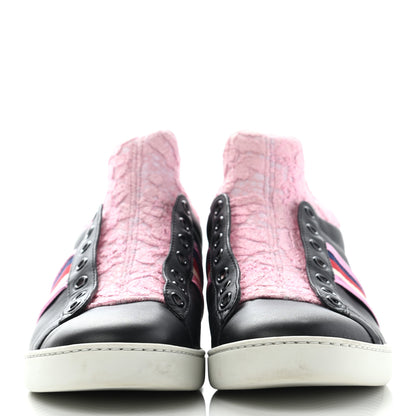 Gucci Calfskin Lace Ayers Sylvie Web Womens New Ace High Top Sneakers 39 Black 2 of 10