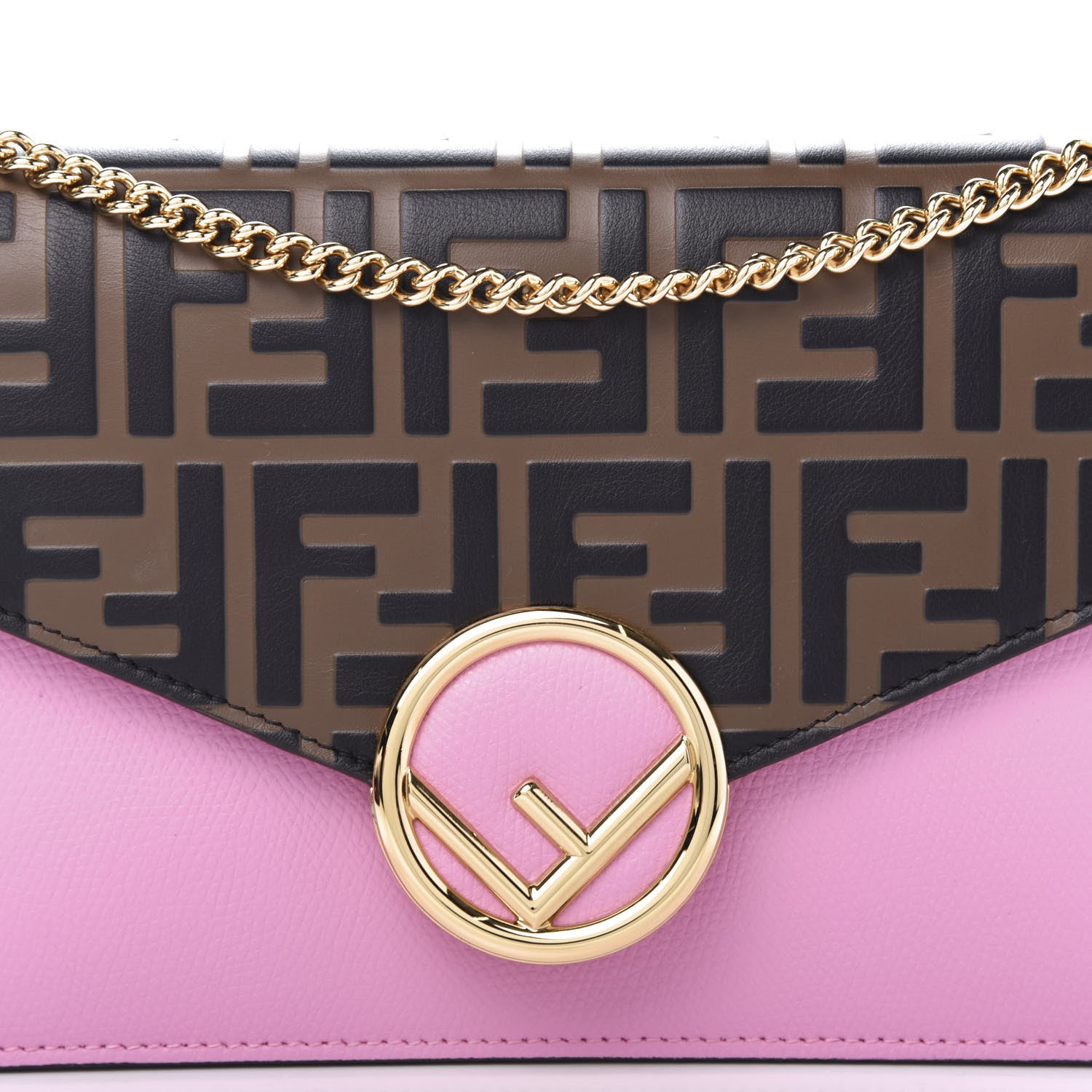 Fendi Vitello Cruise F is Fendi Bi-Color FF 1974 Embossed Medium Envelope Wallet On Chain Maya Black Lollypop 10 of 10