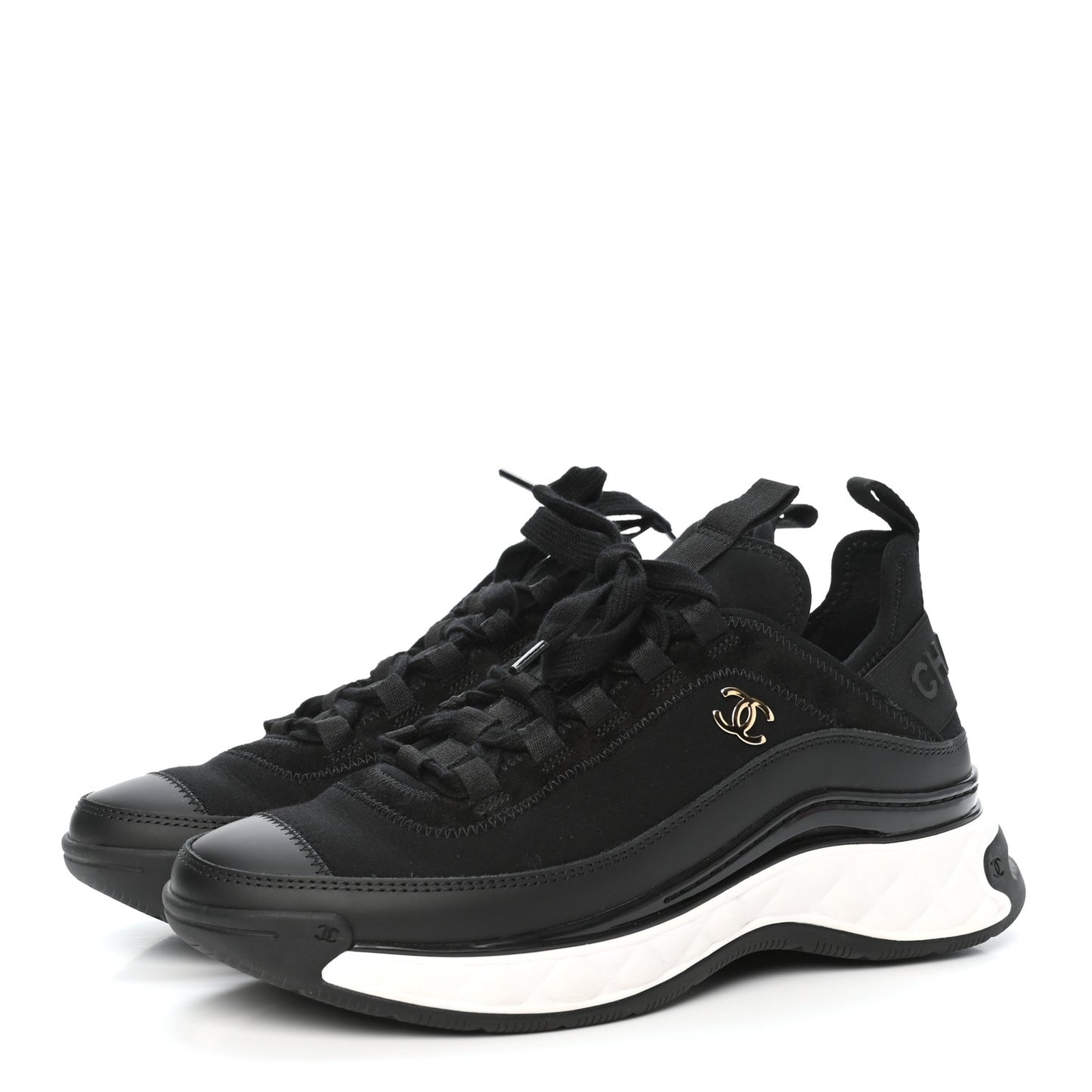 Velvet Calfskin Mixed Fibers CC Sneakers 37 Black