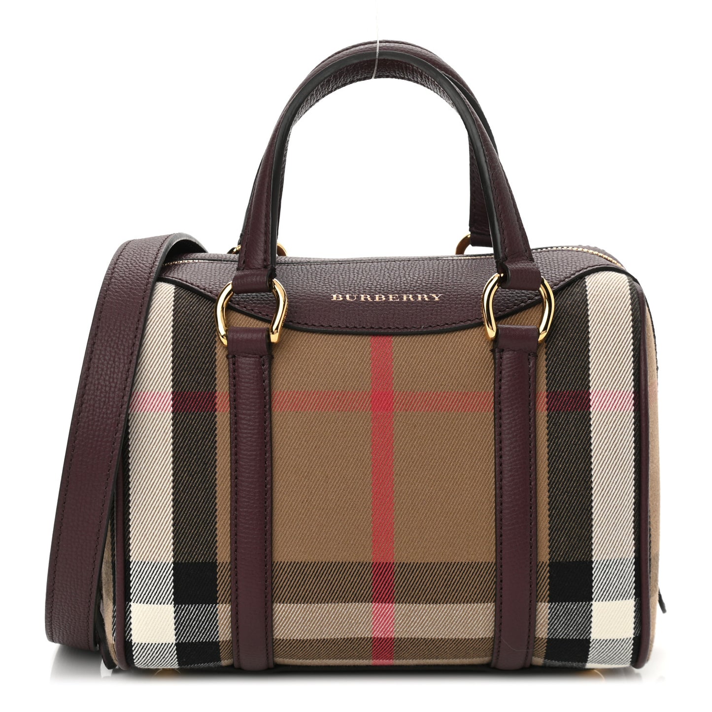 House Check Derby Calfskin Small Alchester Bowling Bag Mahogany Red