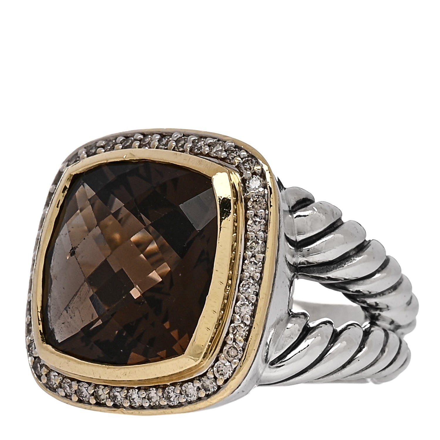 David Yurman Sterling Silver 18K Yellow Gold Diamond Smoky Quartz 14mm Albion Ring 51 5.75 3 of 5