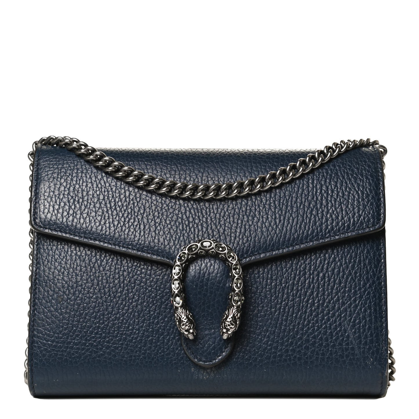 Dollar Calfskin Crystal Mini Dionysus Chain Wallet Blue Agata Black Diamond