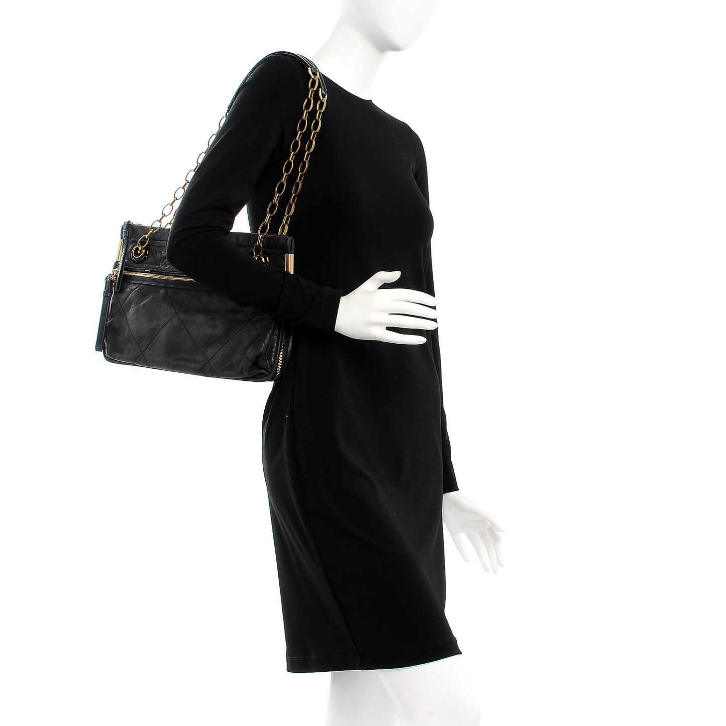Lambskin Quilted Medium Amalia Shoulder Bag Black