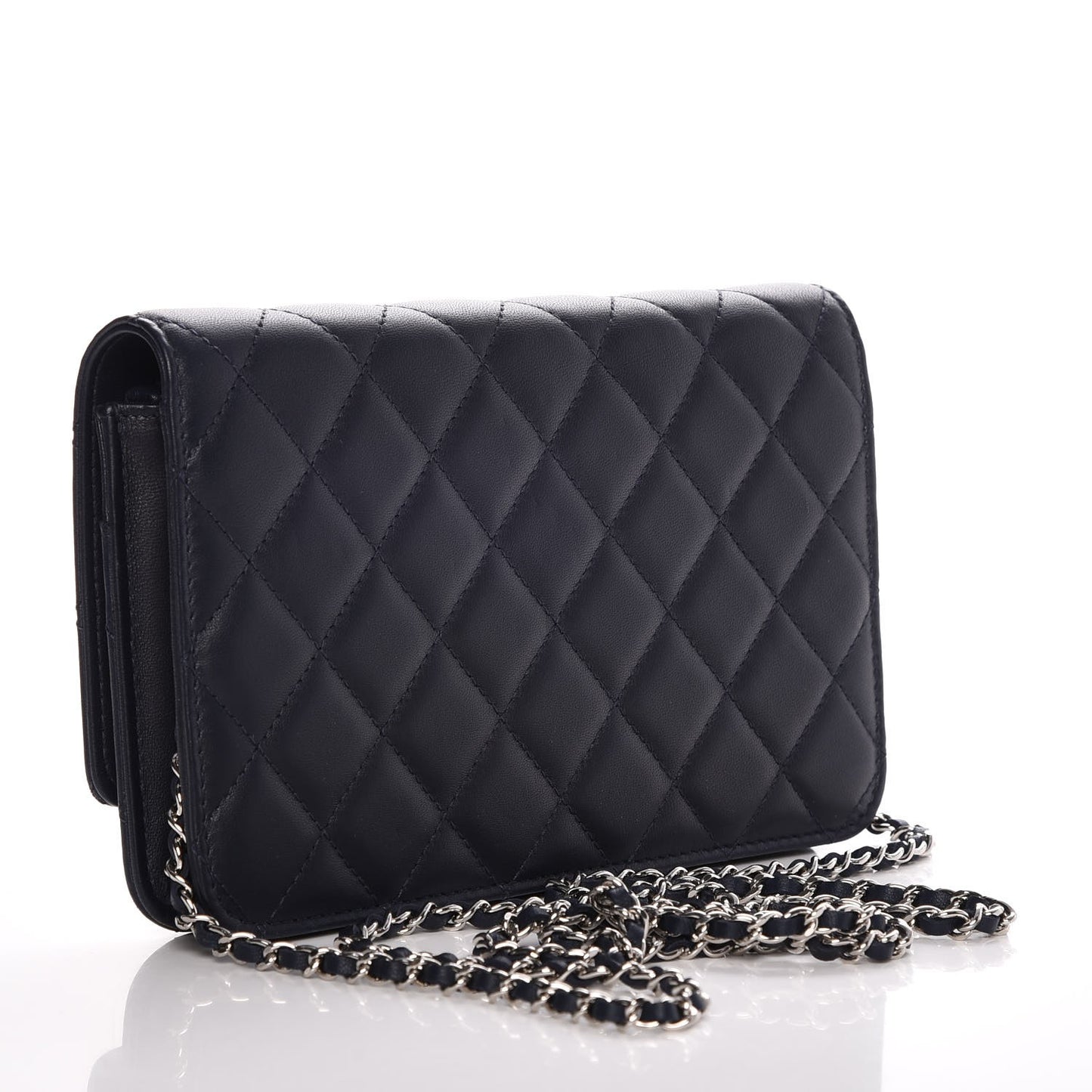 Lambskin Quilted Golden Class Wallet on Chain WOC Navy