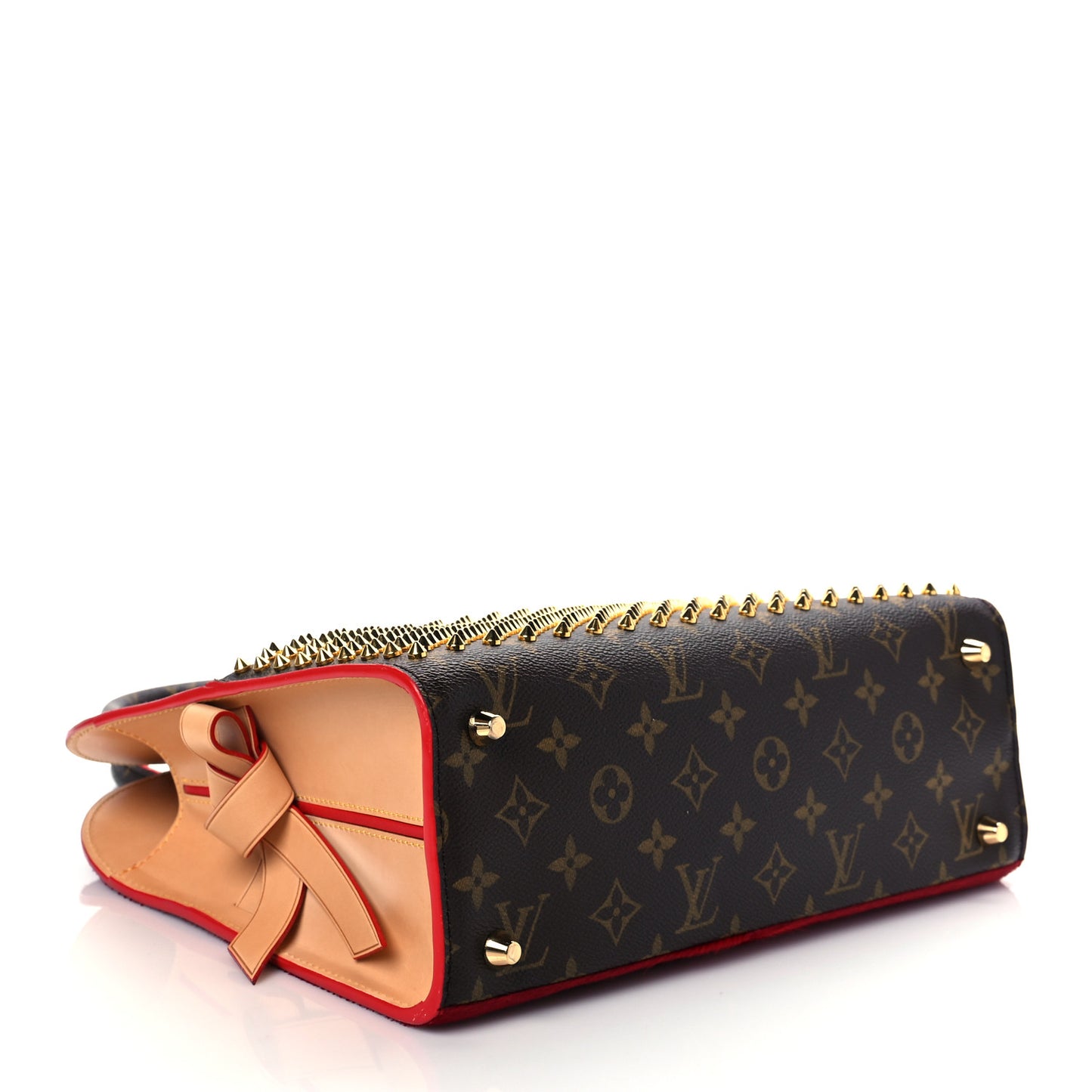 Monogram Calf Hair Spikes Iconoclasts Christian Louboutin Tote Red