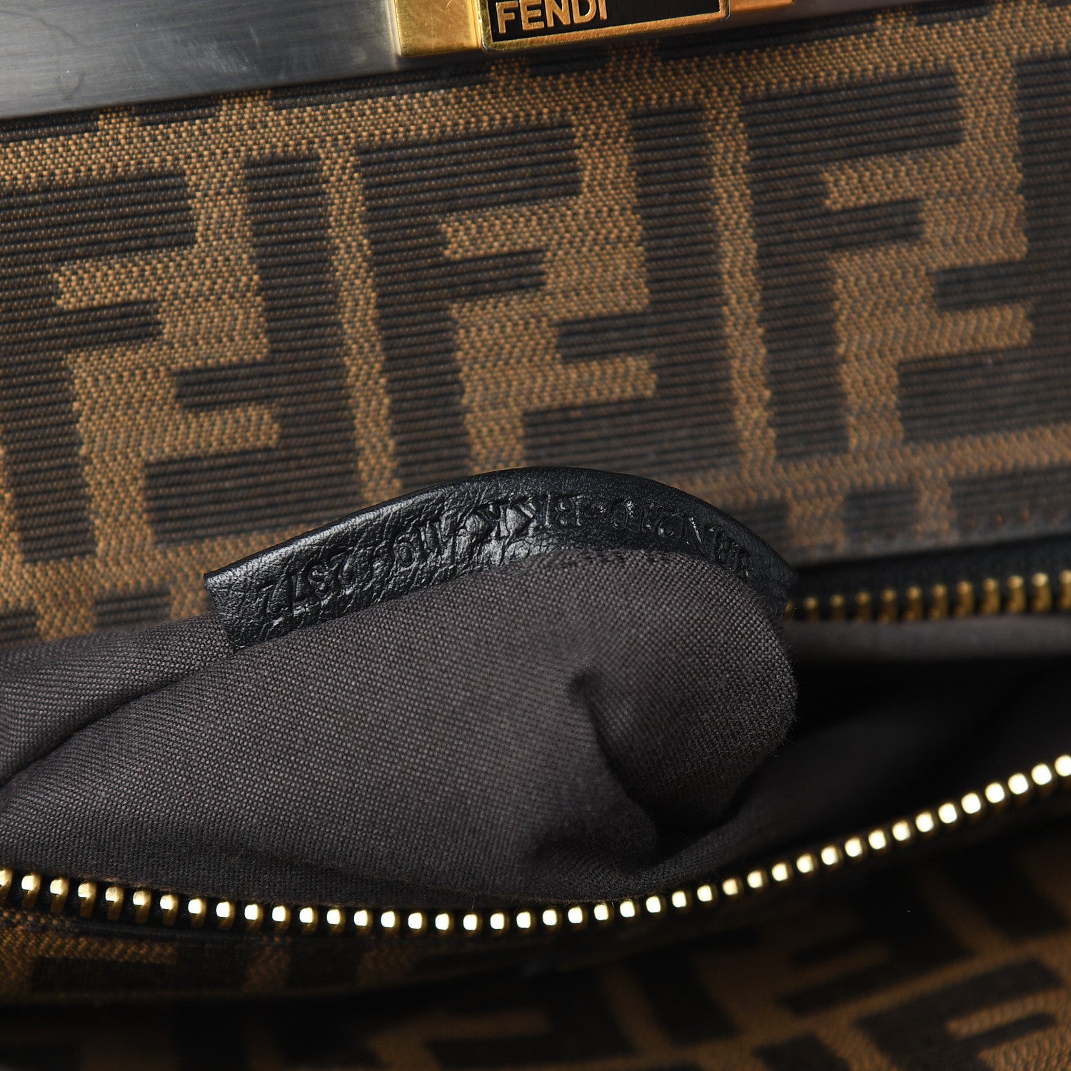 Fendi Goatskin Zucca Large Peekaboo Iconic Satchel Black Tobacco 8 of 14