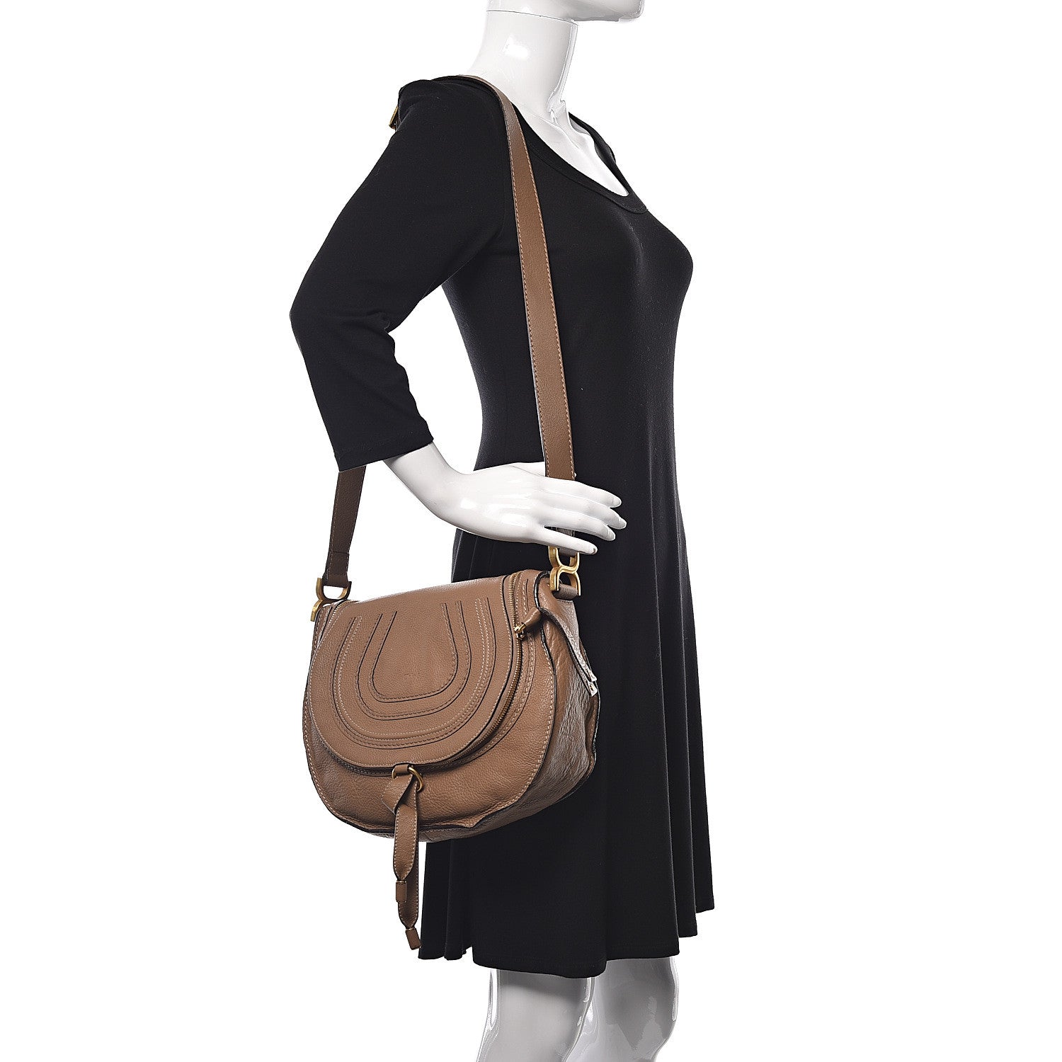 Chloe Calfskin Medium Marcie Round Zip Crossbody Bag Nut 2 of 10