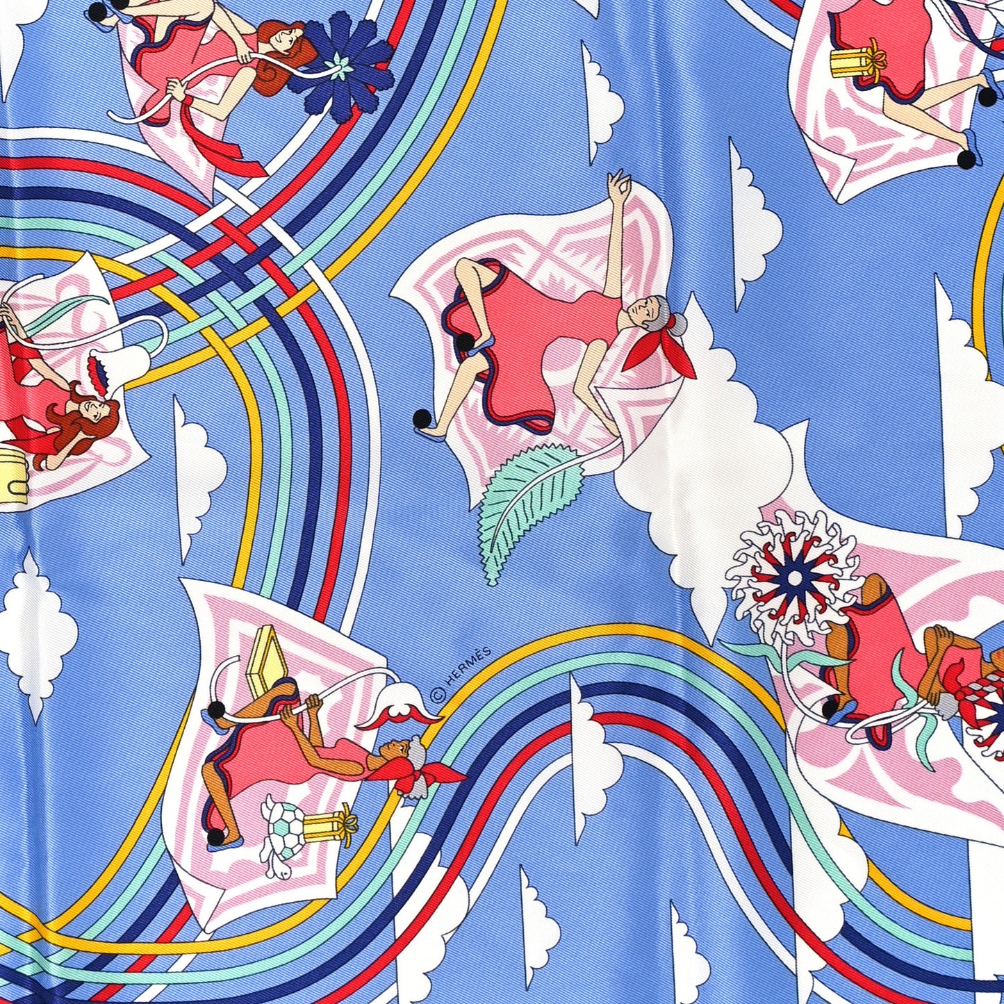 Silk Carres Volants Scarf 70 Bleu Myosotis White