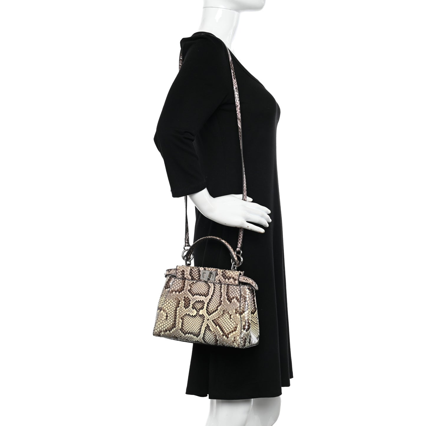 Snakeskin Shiny Nappa Mini Peekaboo Iconic Satchel Roccia Light Rose