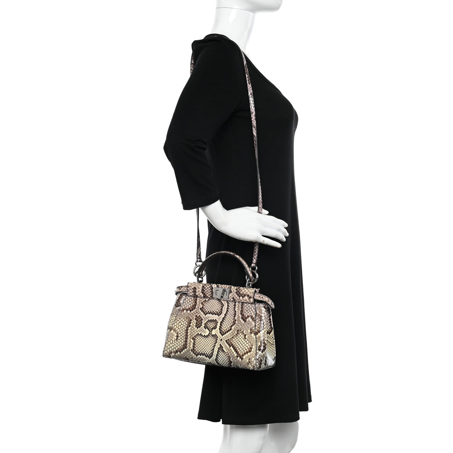 Fendi Snakeskin Shiny Nappa Mini Peekaboo Iconic Satchel Roccia Light Rose 2 of 10