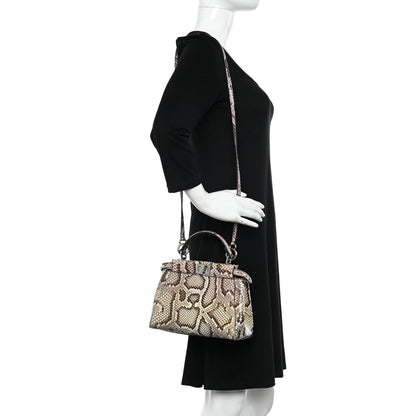 Fendi Snakeskin Shiny Nappa Mini Peekaboo Iconic Satchel Roccia Light Rose 2 of 10