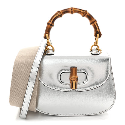 Gucci Boarded Dyana Lux Calfskin Mini Bamboo 1947 Top Handle Bag Silver 1 of 10