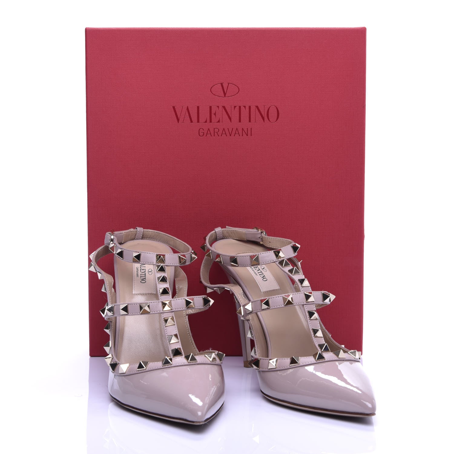 Valentino Garavani Patent Rockstud Ankle Strap Pumps 40.5 Poudre 10 of 10