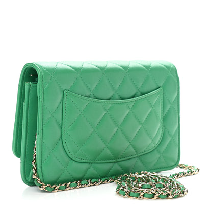 Chanel Lambskin Quilted Wallet On Chain WOC Green 2 of 12