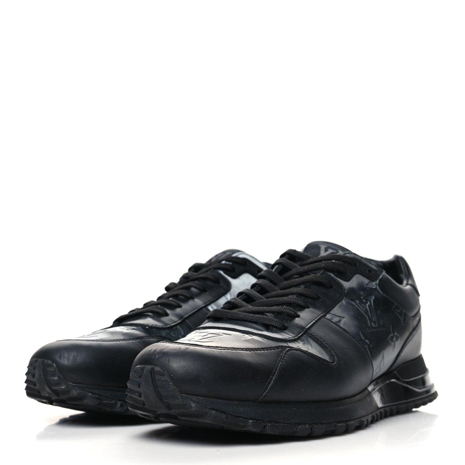Louis Vuitton Iridescent Textile Monogram Calfskin Mens Run Away Sneakers 9 Black 3 of 8