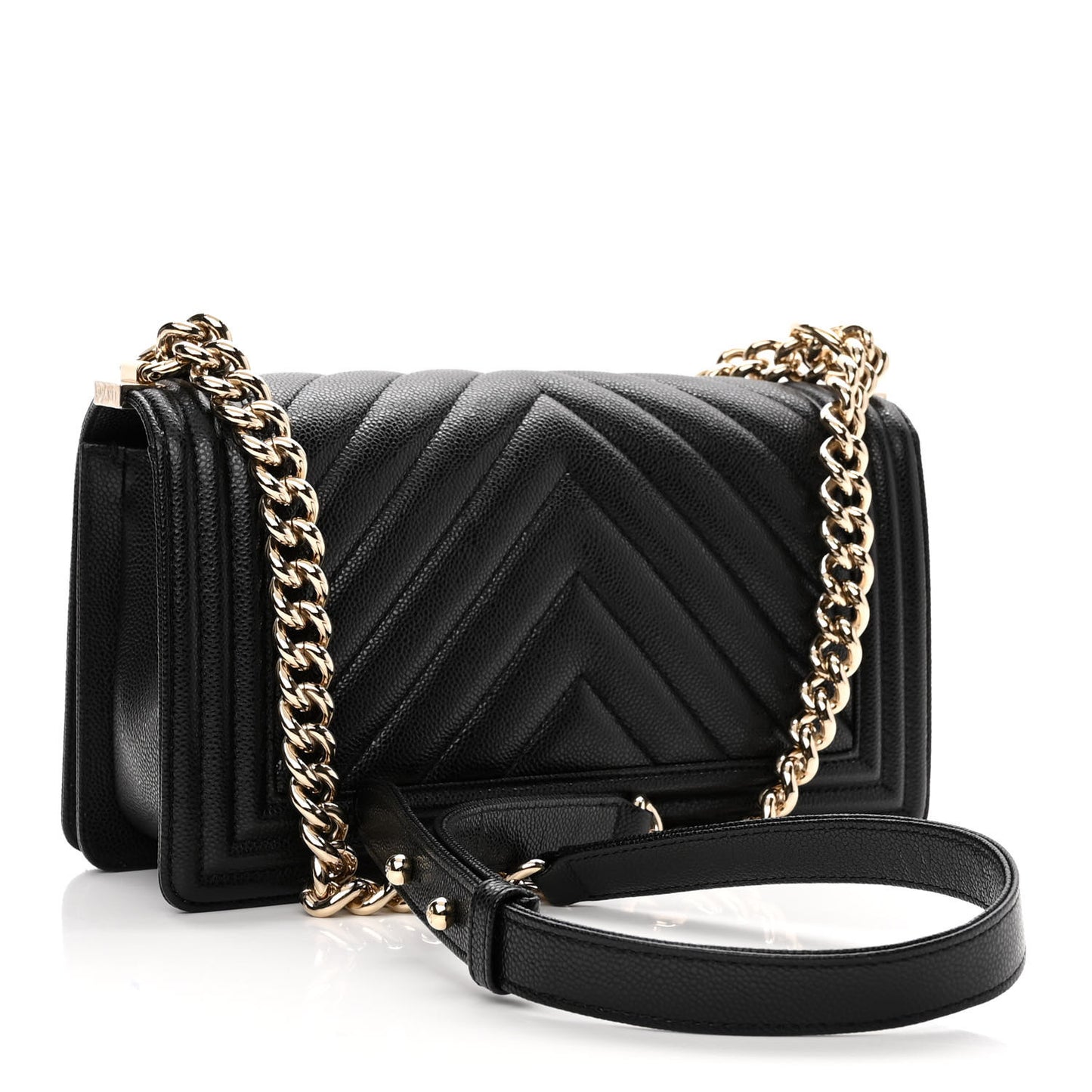 Caviar Chevron Quilted Medium Boy Flap Black
