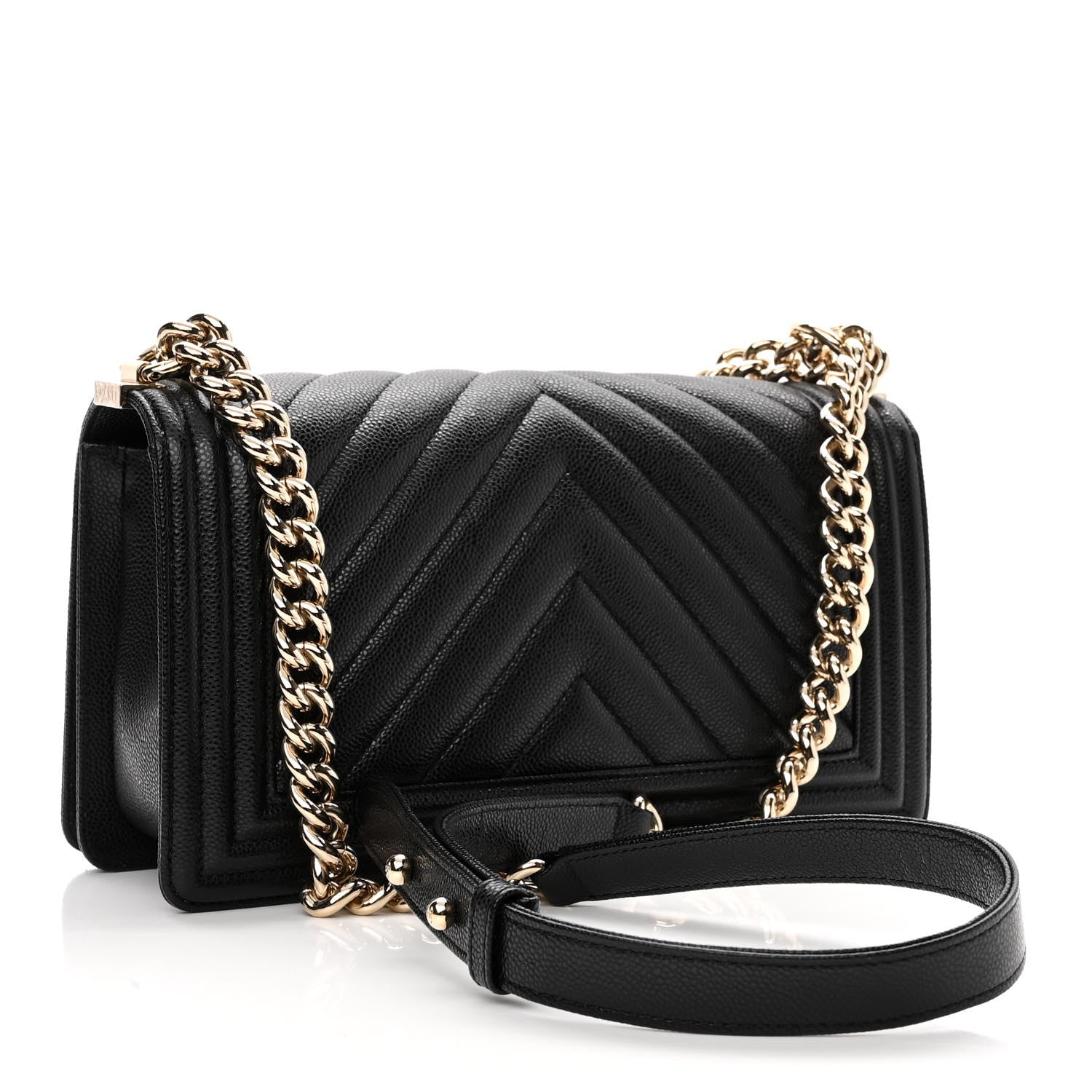 Chanel Caviar Chevron Quilted Medium Boy Flap Black 3 of 11