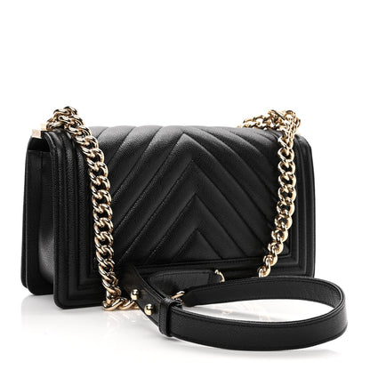 Chanel Caviar Chevron Quilted Medium Boy Flap Black 3 of 11