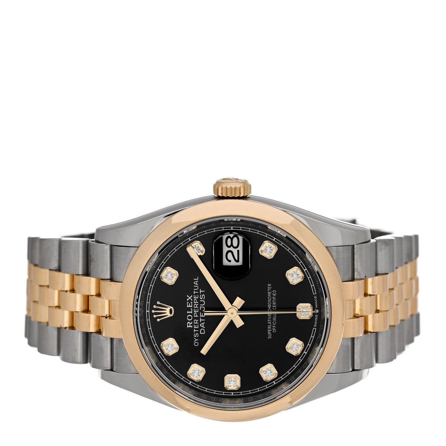 Stainless Steel 18K Yellow Gold Diamond 36mm Oyster Perpetual Datejust Watch Black 126203