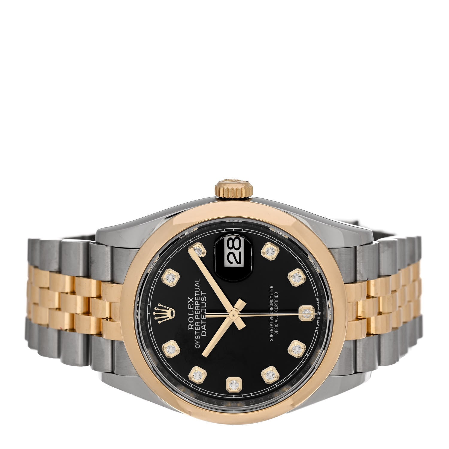 Rolex Stainless Steel 18K Yellow Gold Diamond 36mm Oyster Perpetual Datejust Watch Black 126203 2 of 5