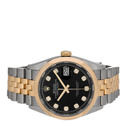 Rolex Stainless Steel 18K Yellow Gold Diamond 36mm Oyster Perpetual Datejust Watch Black 126203 2 of 5