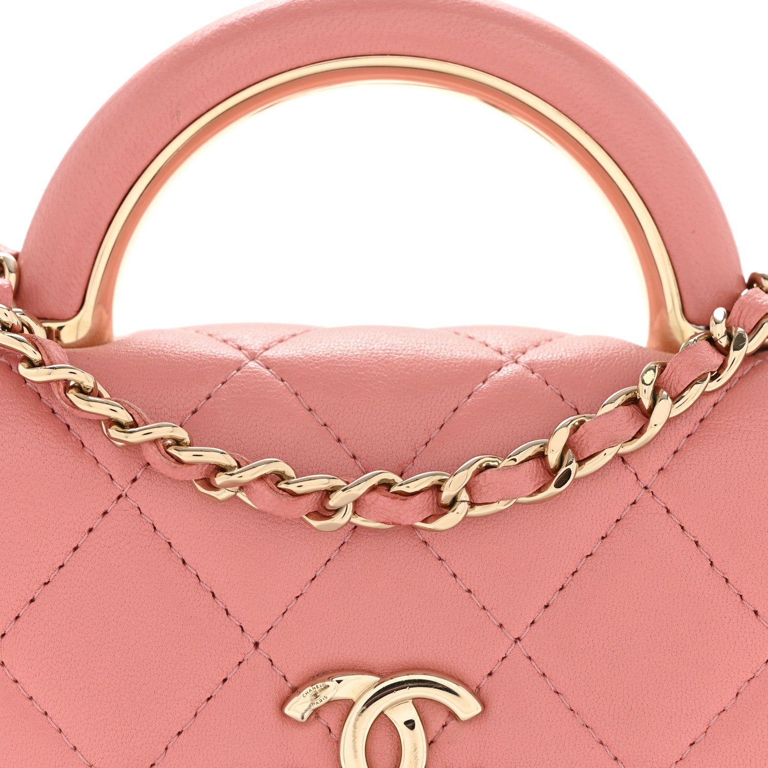 Chanel Lambskin Quilted Top Handle Flap Clutch With Chain Pink 8 of 13