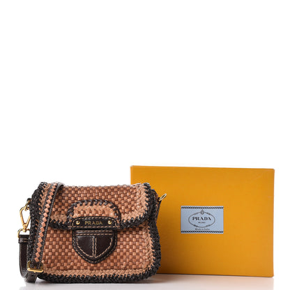 Prada Goatskin Woven Flap Crossbody Sughero Caramel 14 of 14