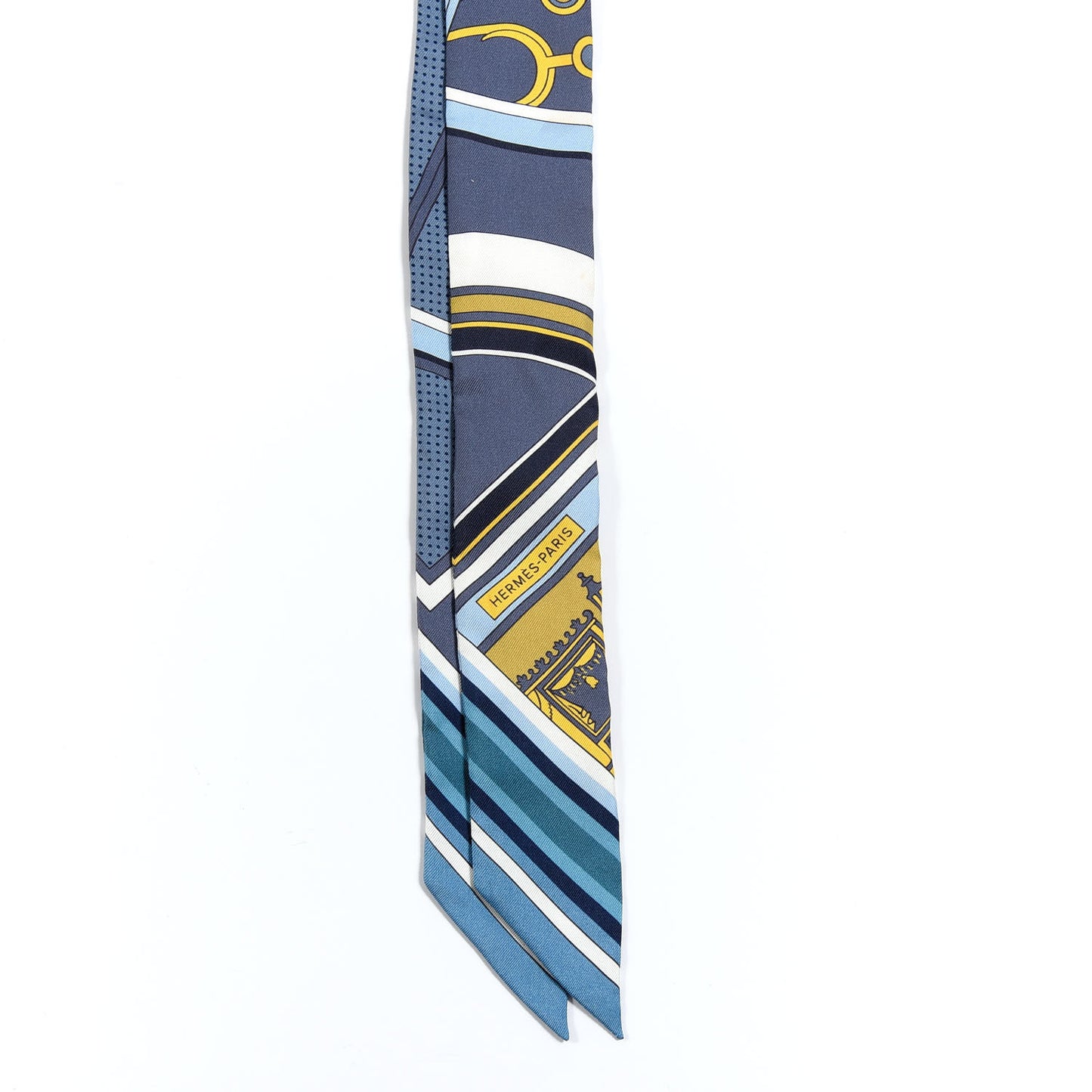 Silk Washington's Carriage Detail Twilly Gris Bleu Jean Jaune