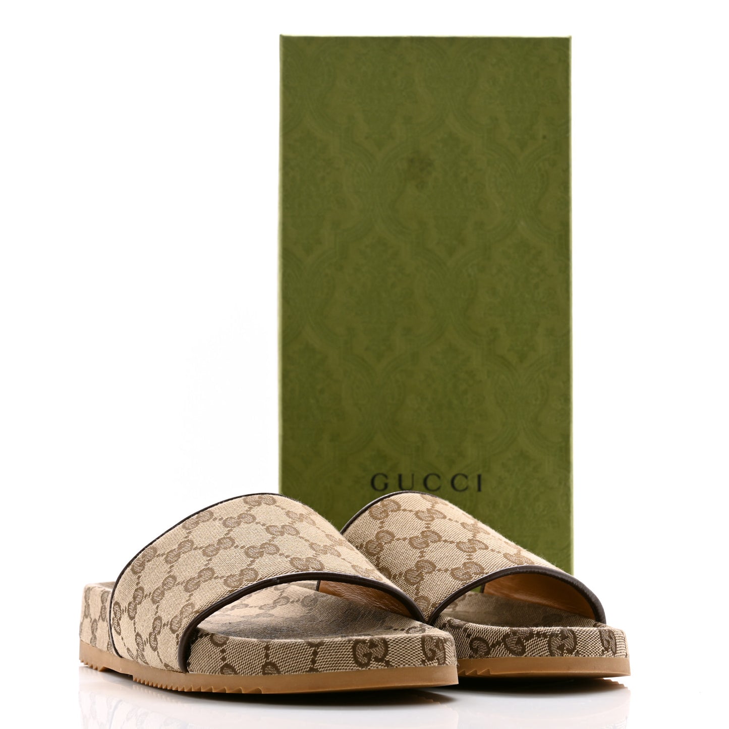 Canvas GG Monogram Mens Slide Sandals 7 Beige