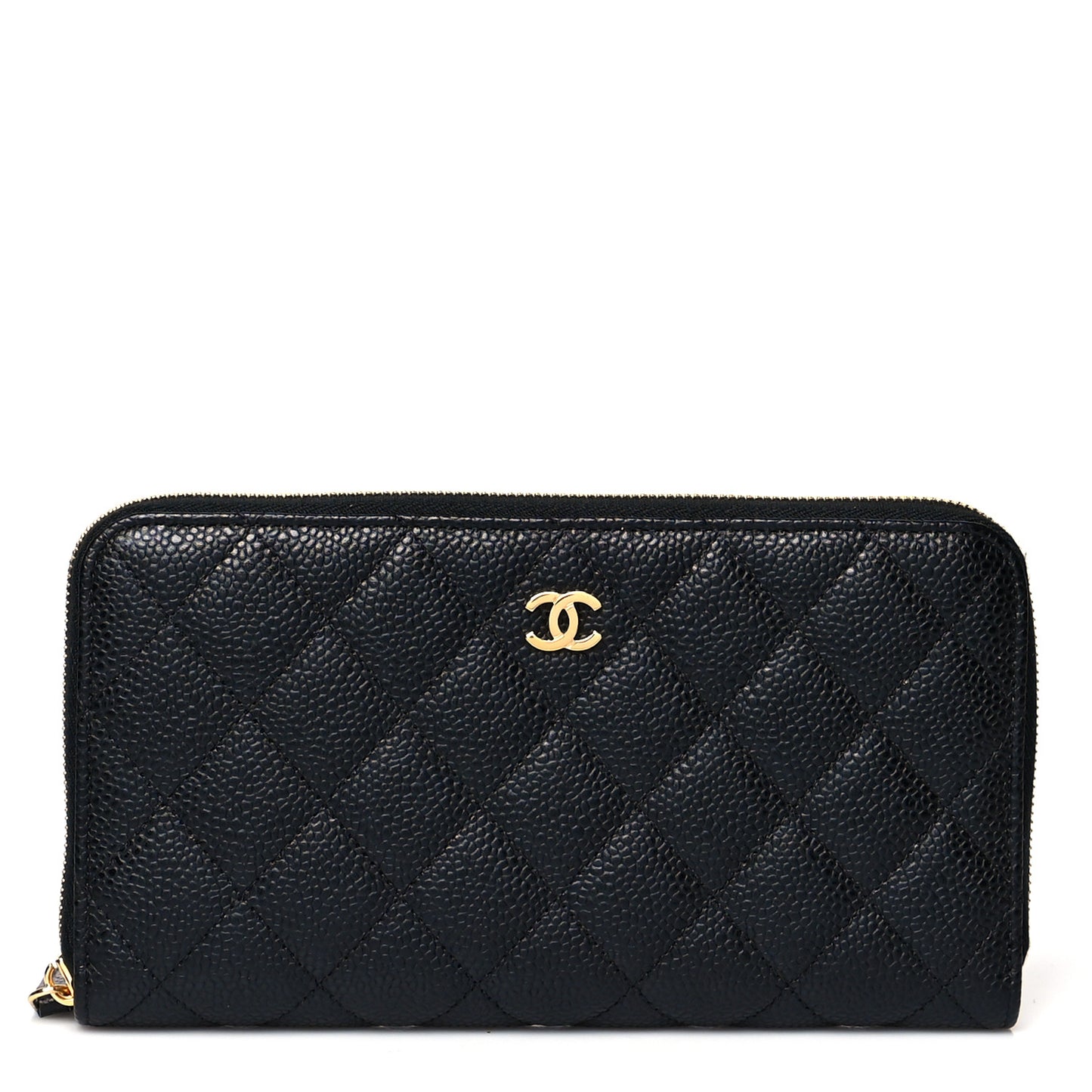 Caviar Quilted Large Gusset Zip Around Wallet Black
