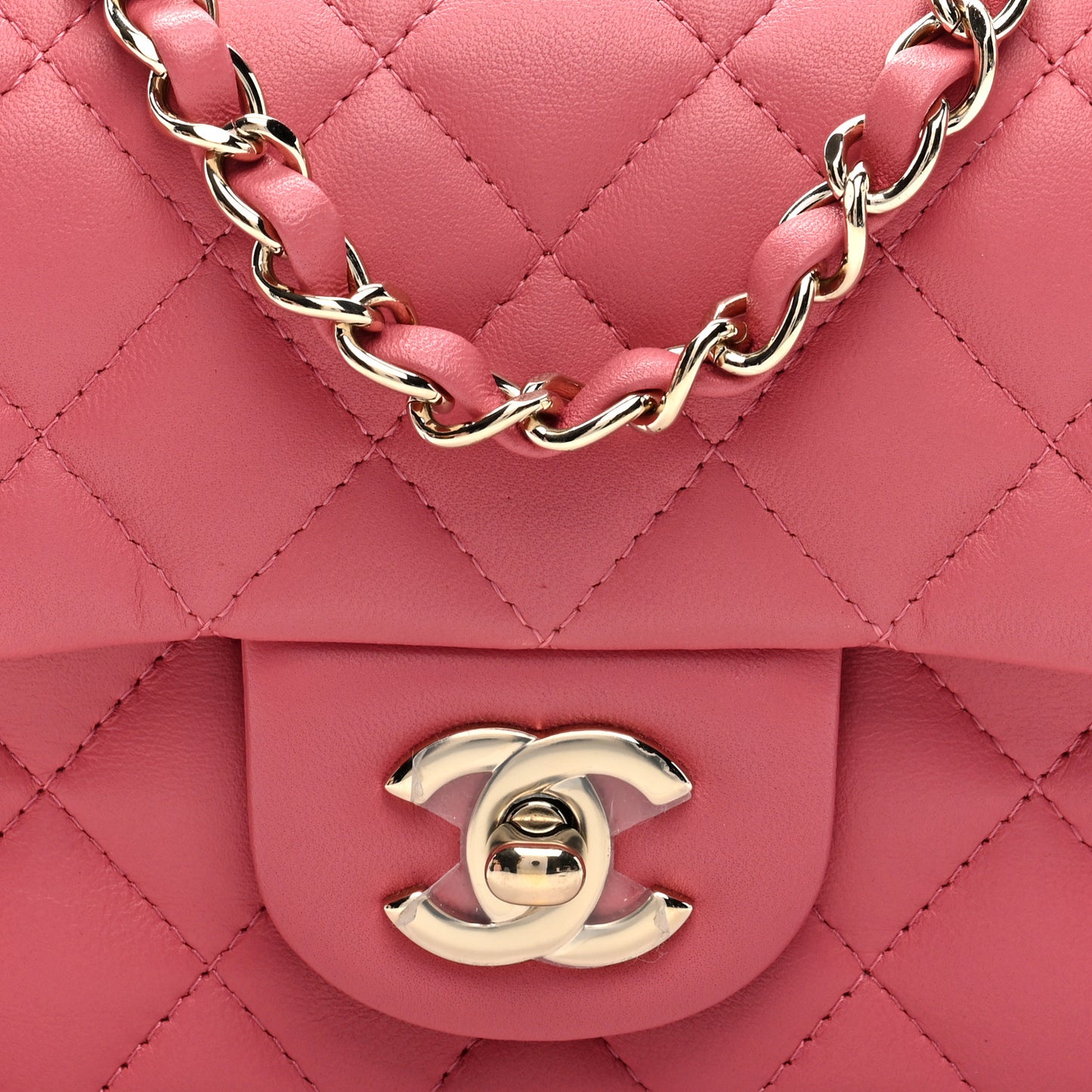 Lambskin Quilted Valentine Charms Mini Rectangular Flap Pink