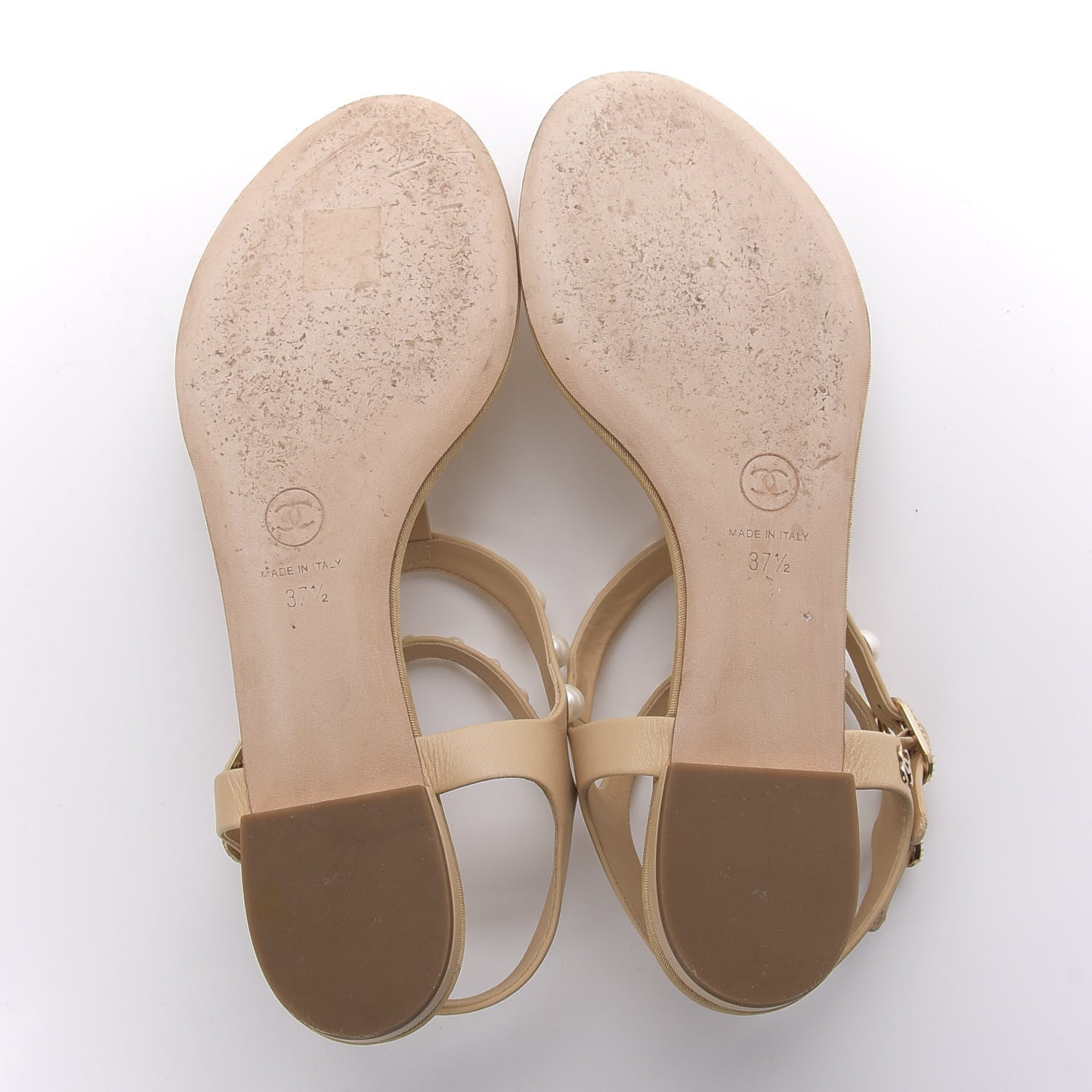 Chanel Lambskin Pearl Thong Sandals 37.5 Beige 5 of 9