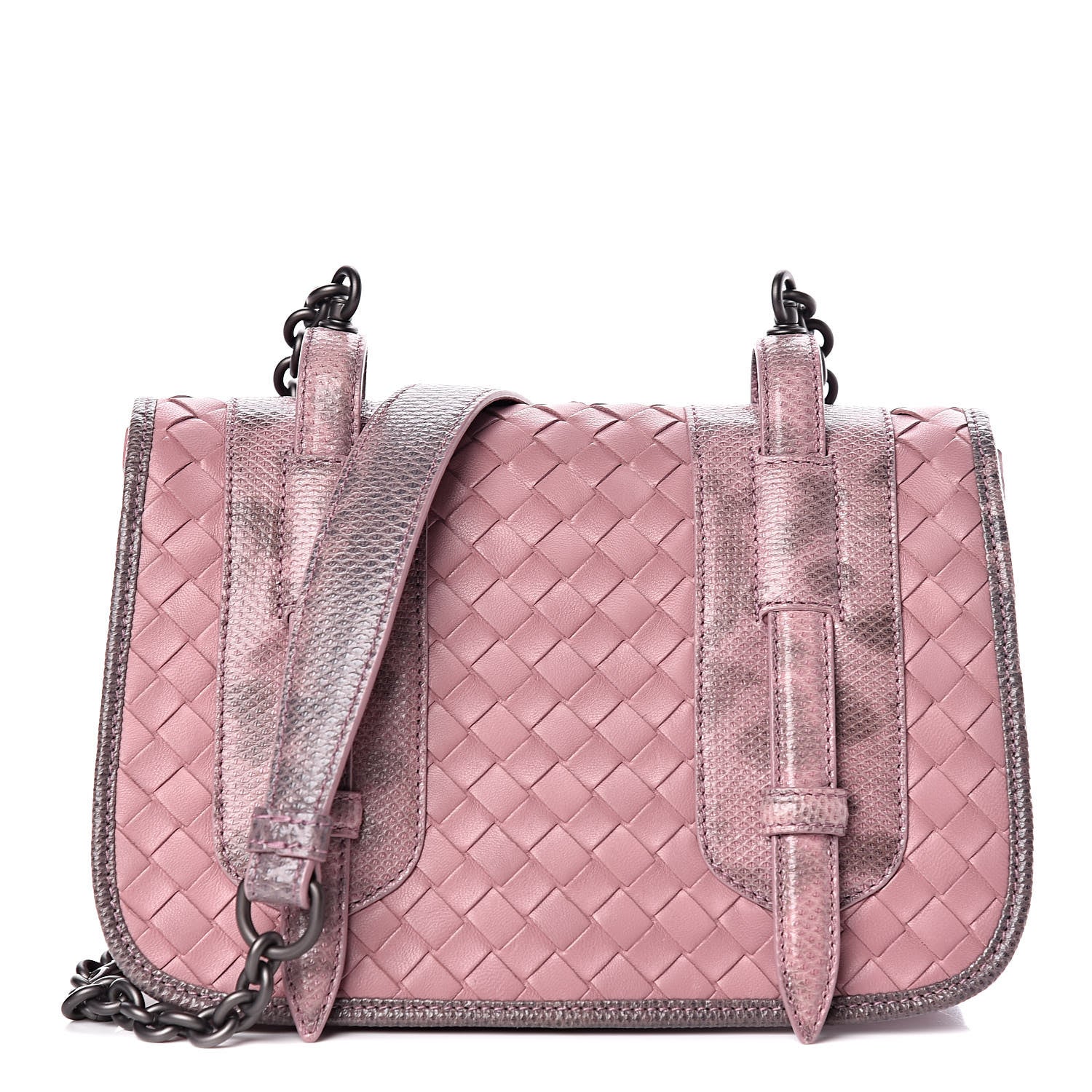 Bottega Veneta Nappa Lizard Intrecciato Flap Crossbody Bag Watteau 1 of 12